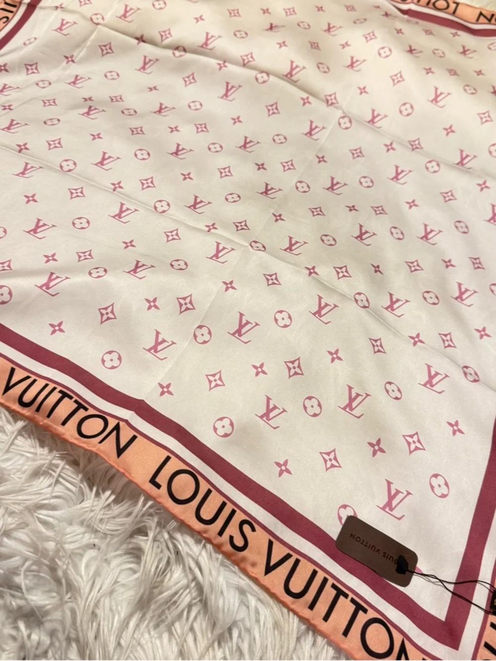 LOUIS VUlTTON luxury vibes pink white monogram silky scarf 35x35‼️LAST ONE LEFT